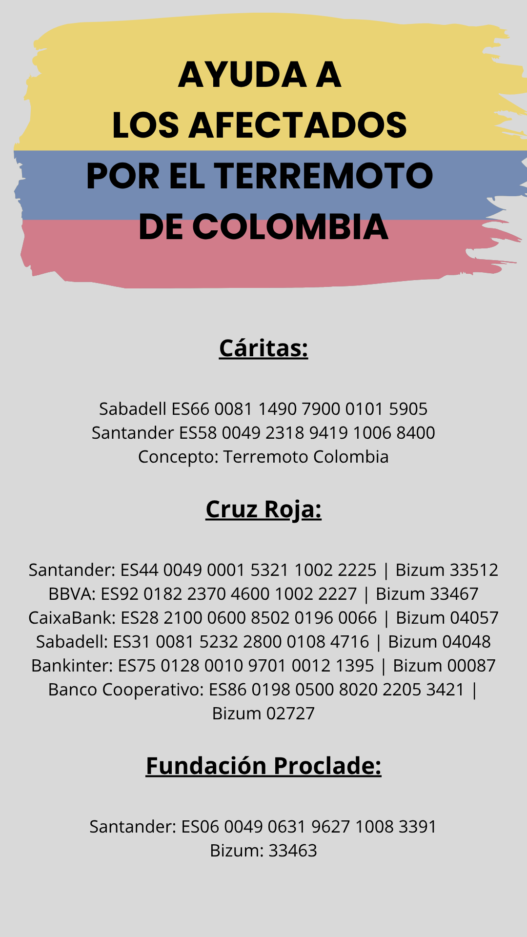 Cuentas bancarias para la ayuda a Colombia
