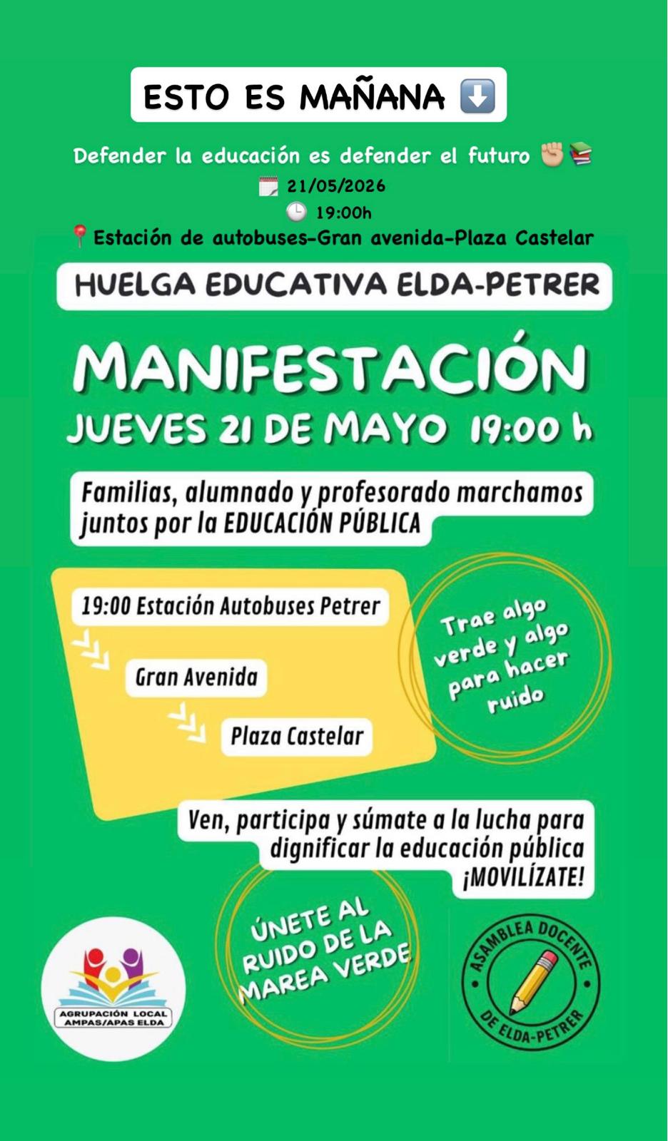”. La marcha recorrerá la Gran Avenida y concluirá en la Plaza Castelar de Elda