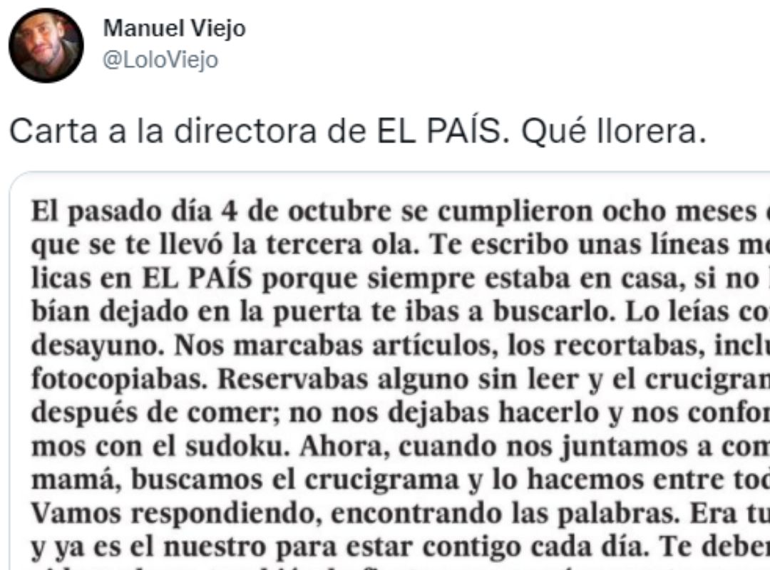 La carta a la directora de 'El País' de una mujer recordando a su padre  muerto por COVID: 