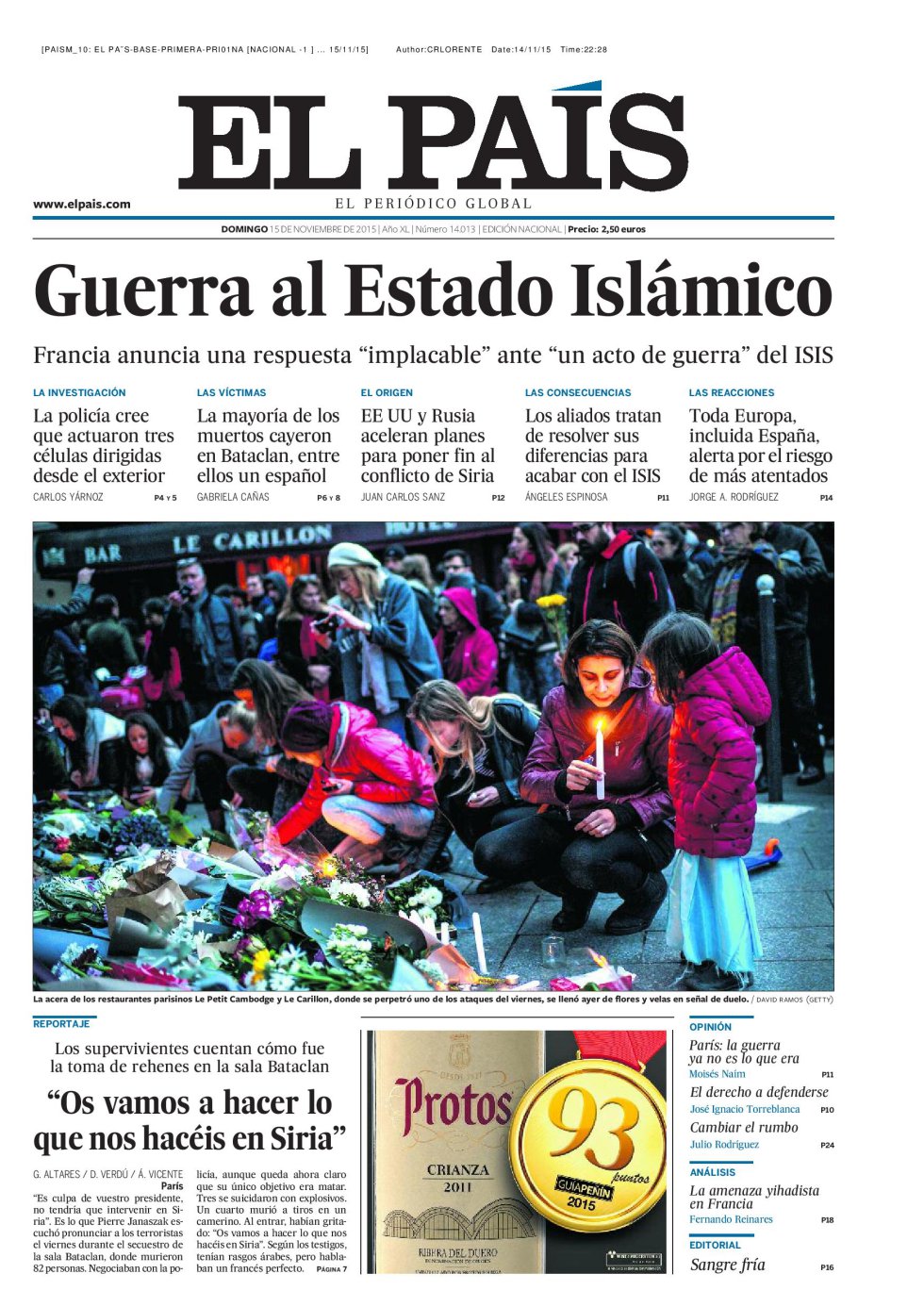 Atentados París: La reacción a los atentados de París, en las portadas del  domingo: La reacción a los atentados de París, en las portadas del domingo  | Actualidad | Cadena SER