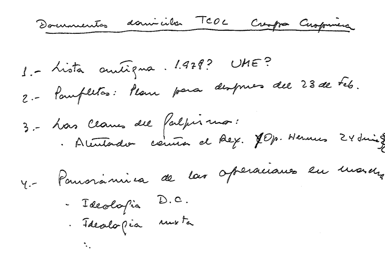 Un documento manuscrito sobre la planificación del golpe menciona la llamada Operación Hermes, un hipotético "atentado contra el rey", que supone una novedad en lo que se sabía del 23-F.