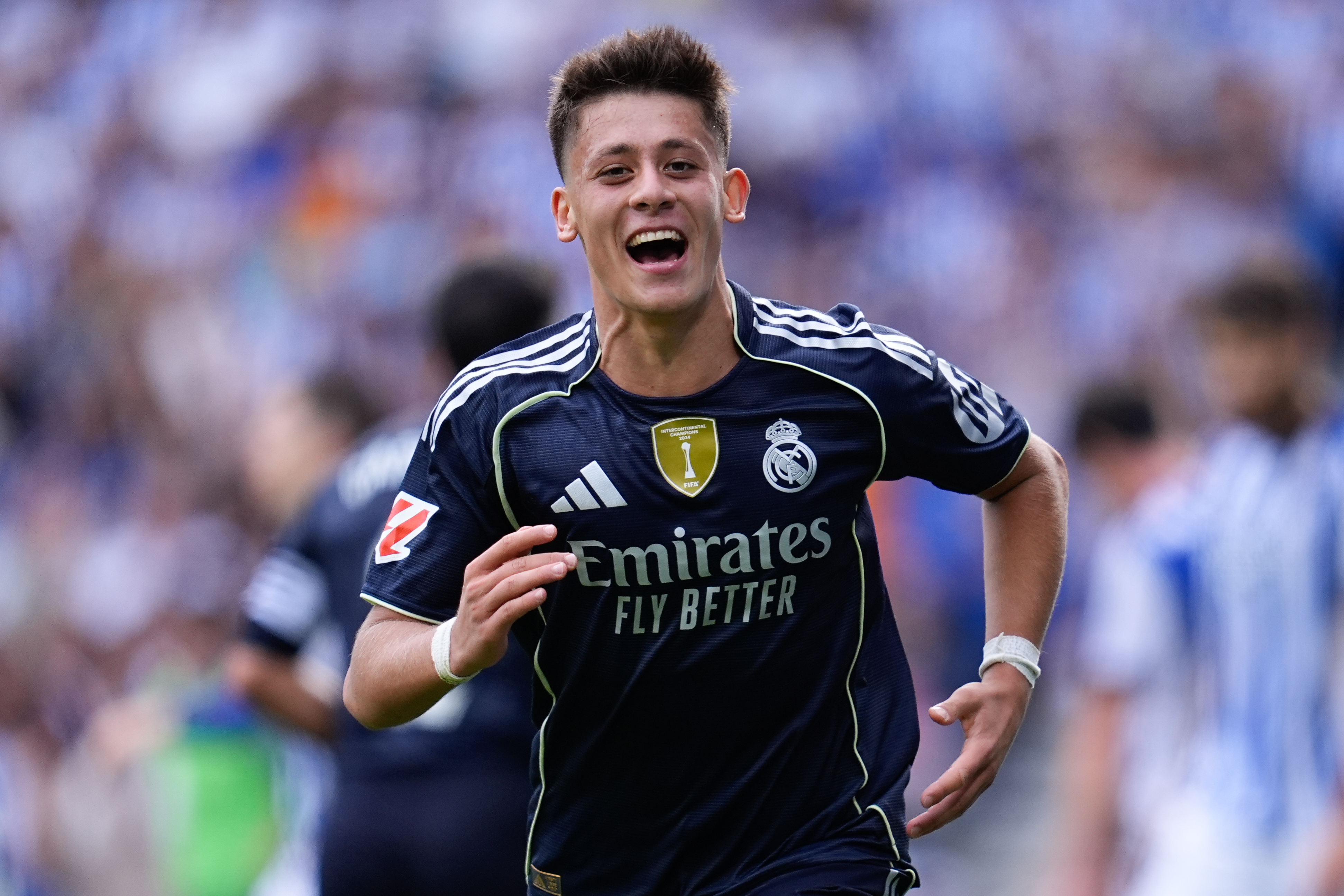 Arda Güler celebra un gol con el Real Madrid ante la Real Sociedad en el Reale Arena