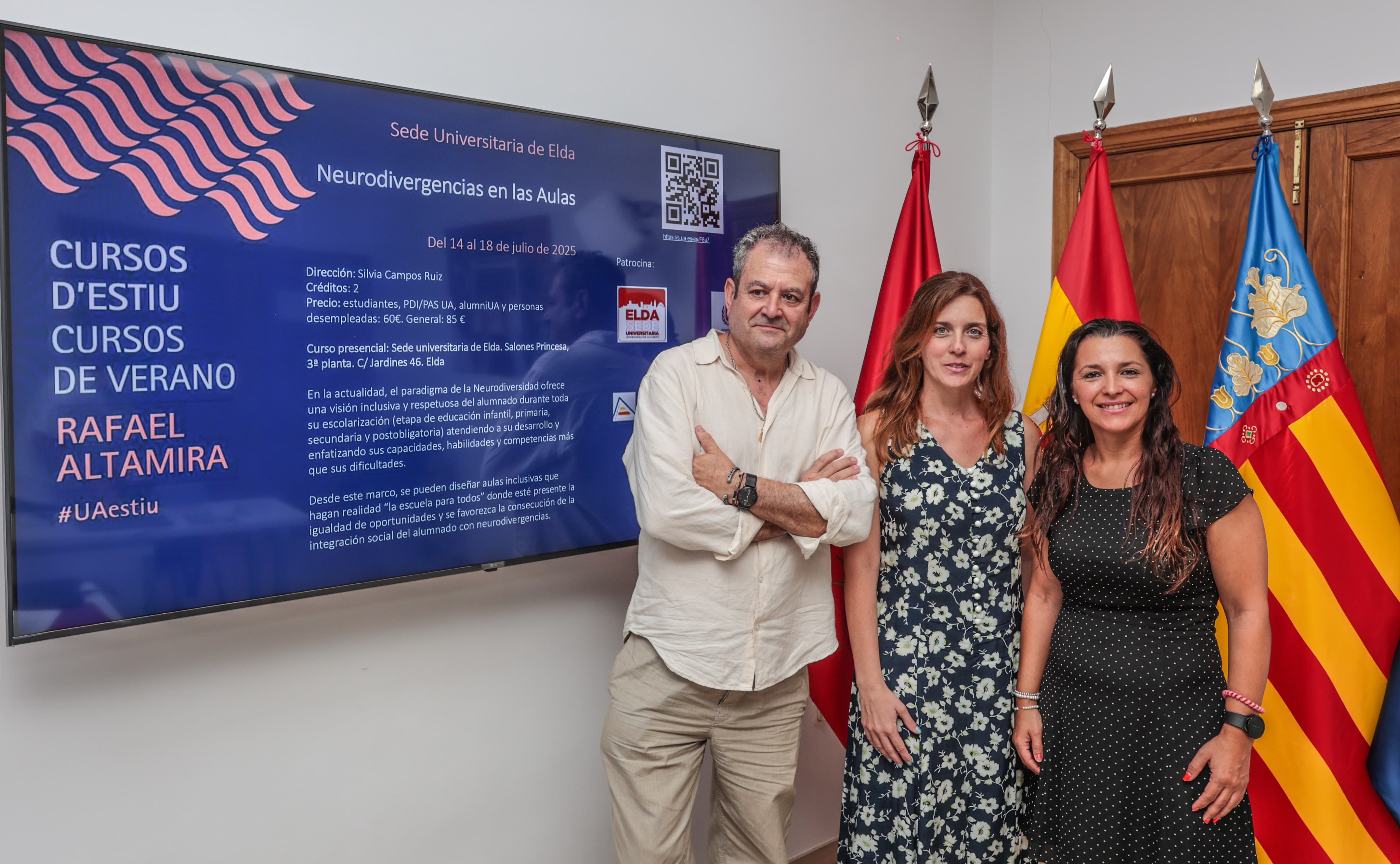 José Joaquín Martínez Egido, director de la Sede de la UA en Elda, silia Campos, profesora asociada de la UA y Elizabeth Belda, concejala de Relaciones con la Universidad.