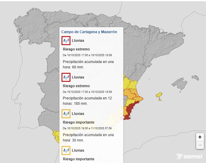 La AEMET baja a nivel naranja el litoral norte de Murcia