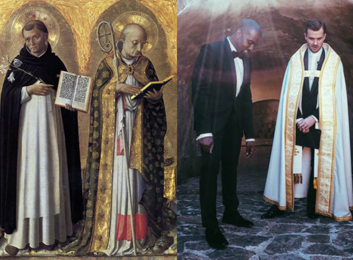 Altarpiece left panel by Fra Angelico, 1437 / Right: Kanye West and Pastor Rich Wilkerson Jr at Kim & Kanye’s wedding. May 24, 2014 Florence Italy Notes 1407