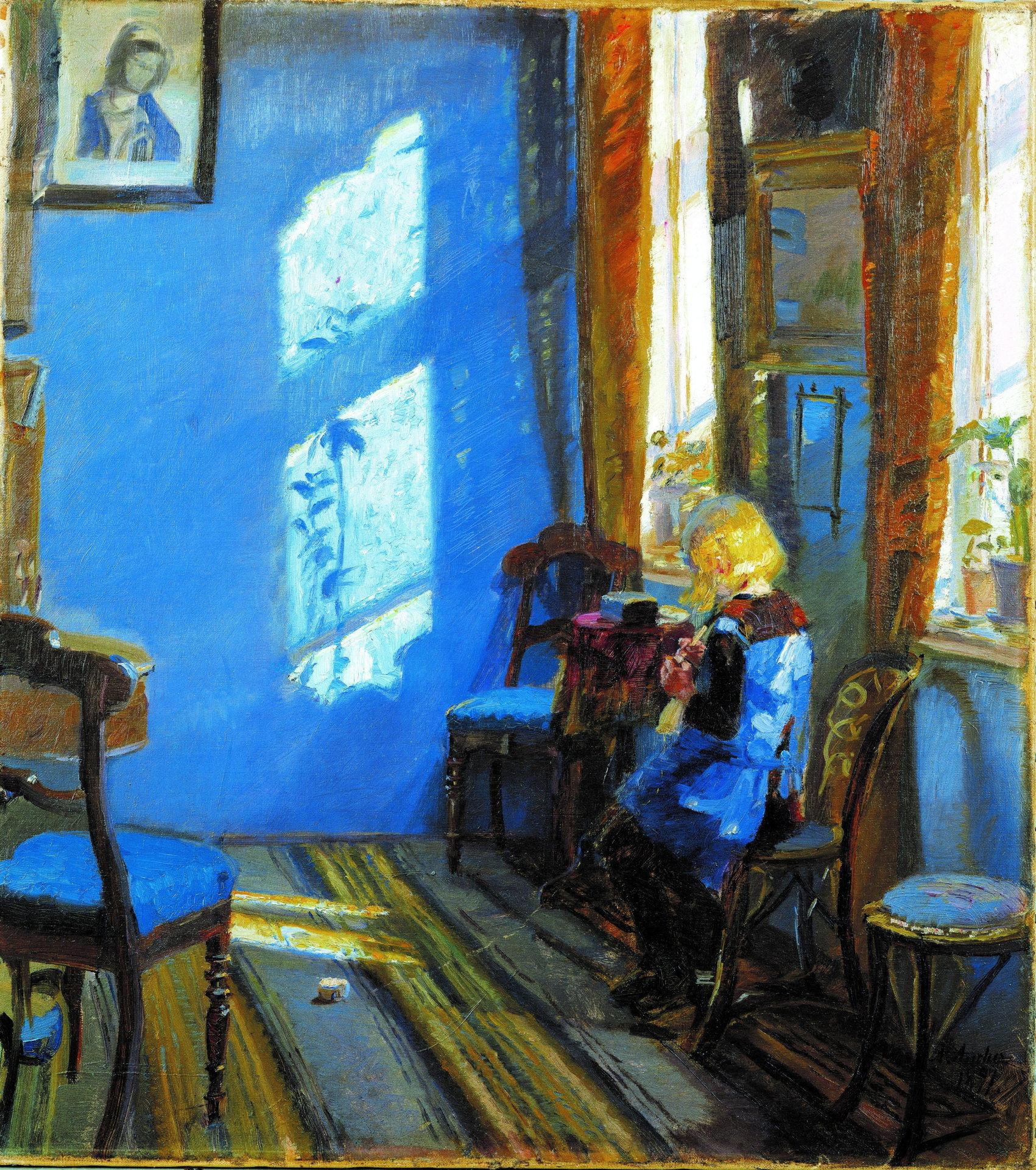 «Anna Ancher. Skagens indre og ytre rom» åpner 13. mars på Lillehammer Kunstmuseum. Her «Solskin i den blå stue», 1891, olje på lerret. FotO: Skagens Kunstmuseer