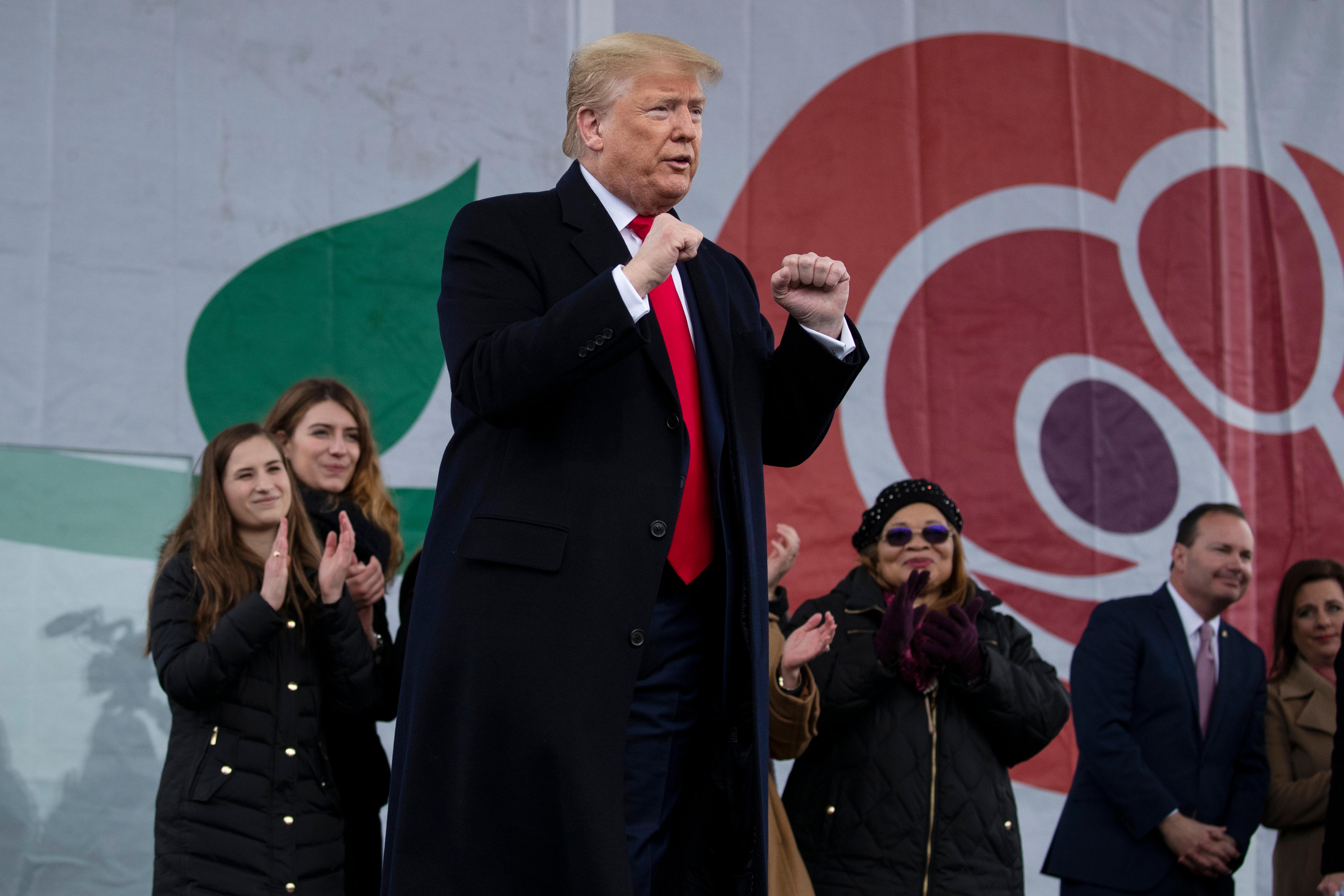 President Donald Trump talte fredag på den årlige massemønstringen til abortmotstandere i USA, den såkalte «March of Life». Foto: AP / NTB scanpix