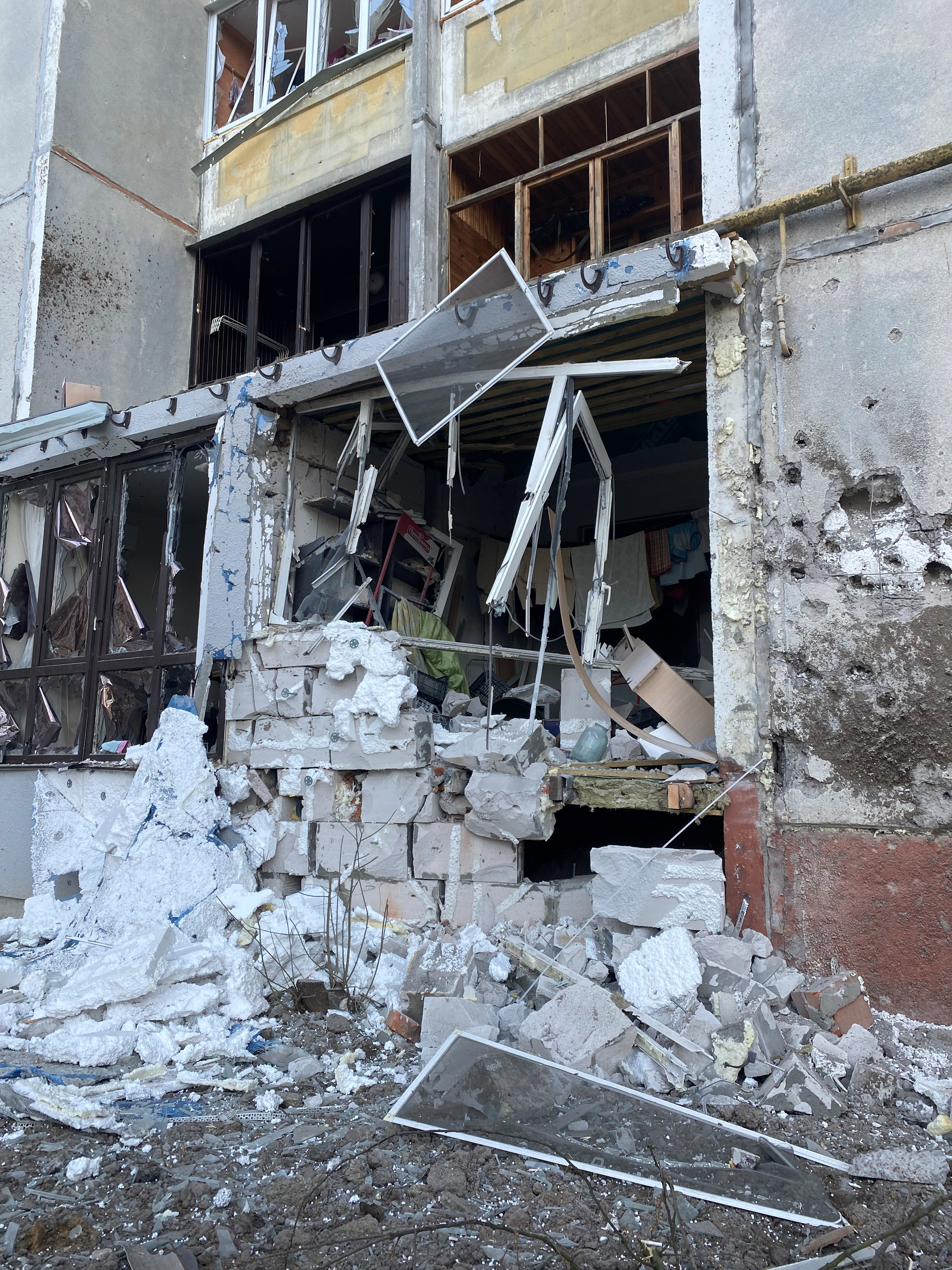 A residential building damaged by Russian shelling in Chernihiv, Ukraine. Reuters