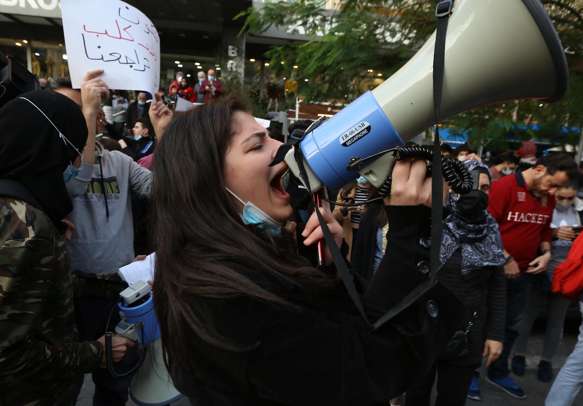 Lebanese students protest in Beirut. EPA