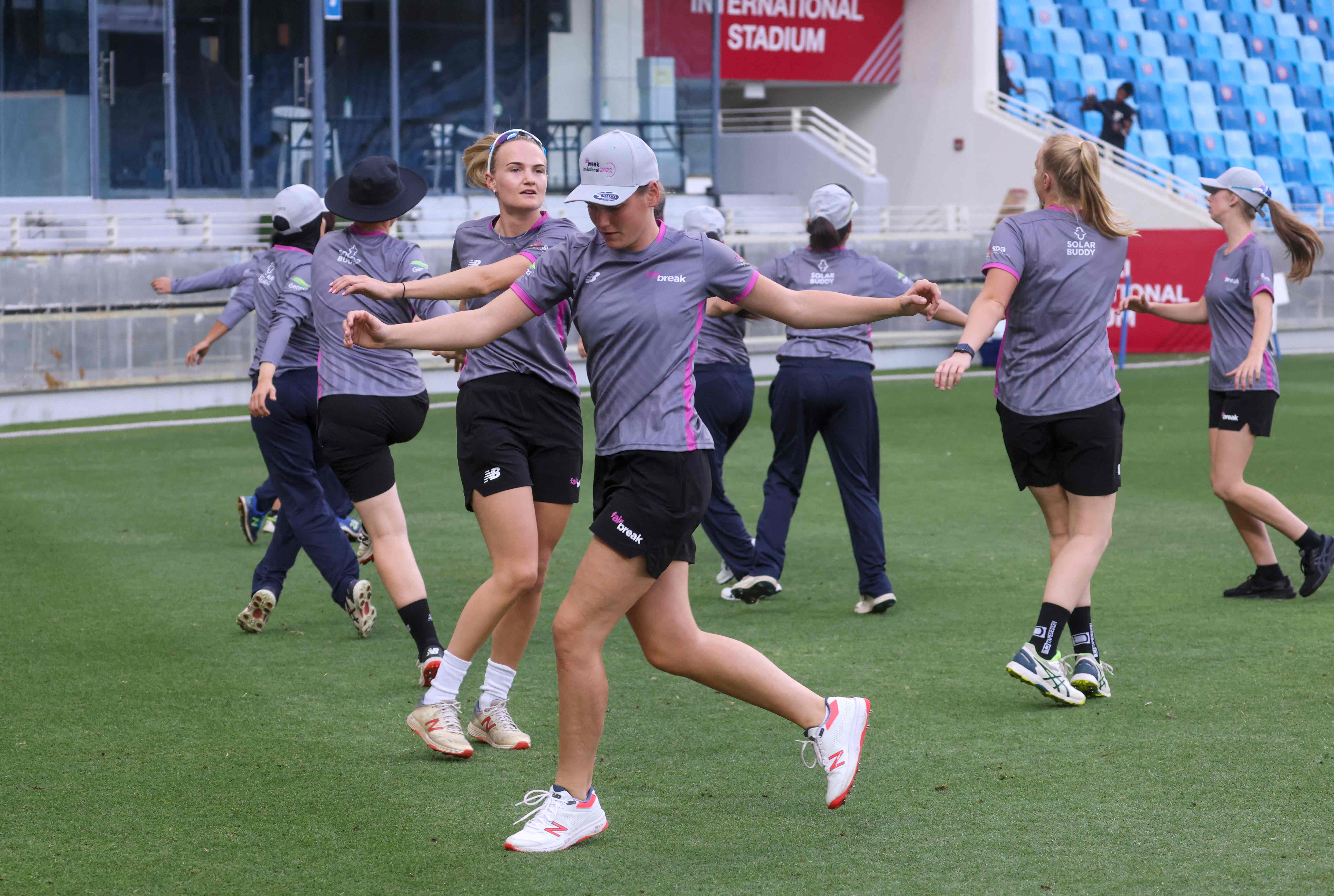 Warriors players exercise during training in Dubai.