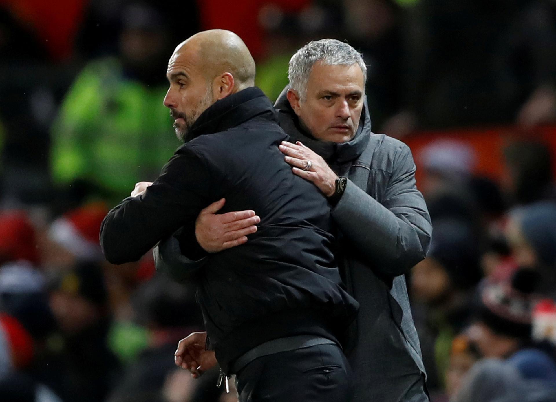 Jose Mourinho, right, faces his biggest test of the season when his Tottenham team face Pep Guardiola's Manchester City on Saturday. Reuters