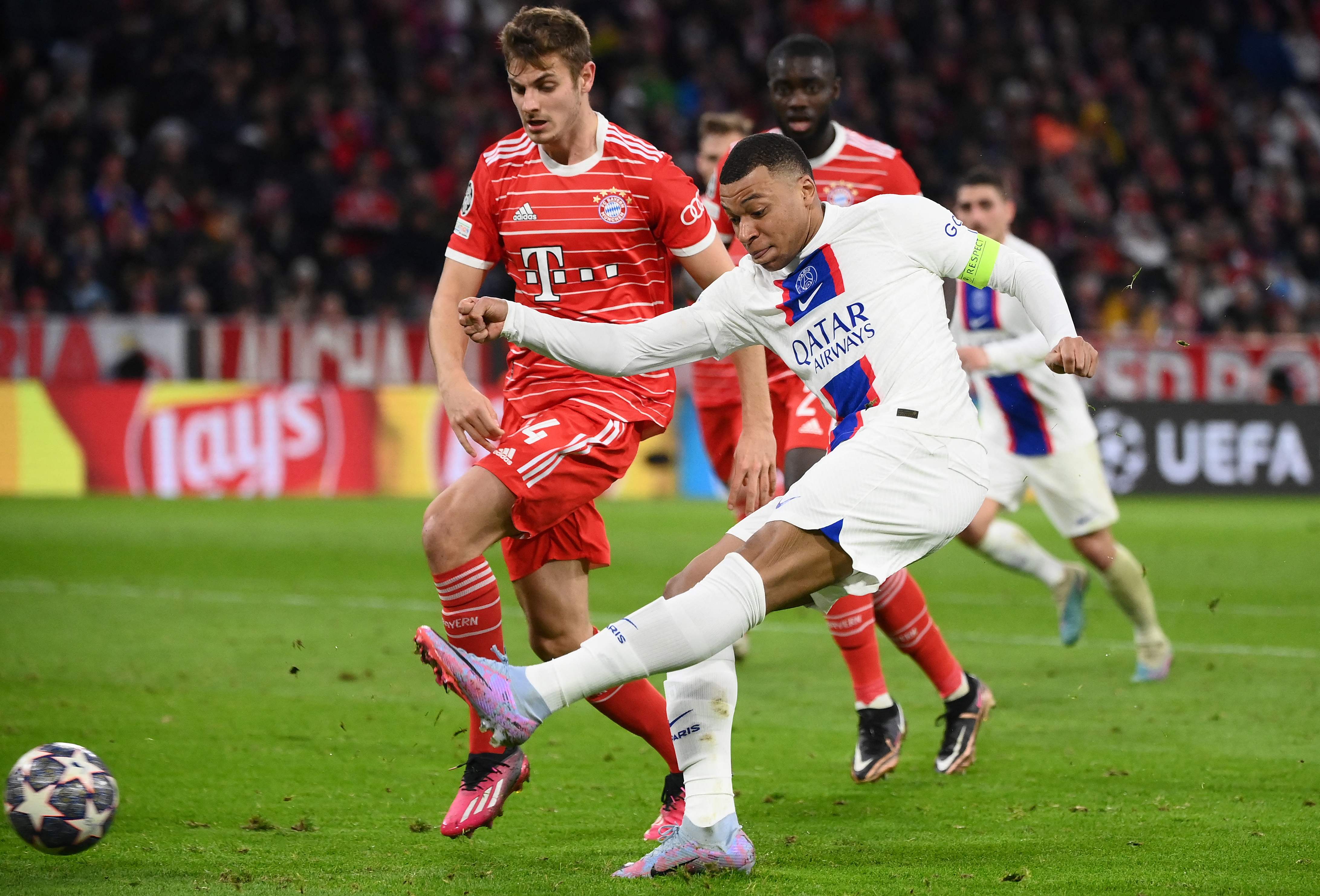 Kylian Mbappe 7: Two chances from tight angles in opening 20 minutes – one easily saved, one fired into side netting. Shot well blocked by defender just after break then had another shot saved. AFP