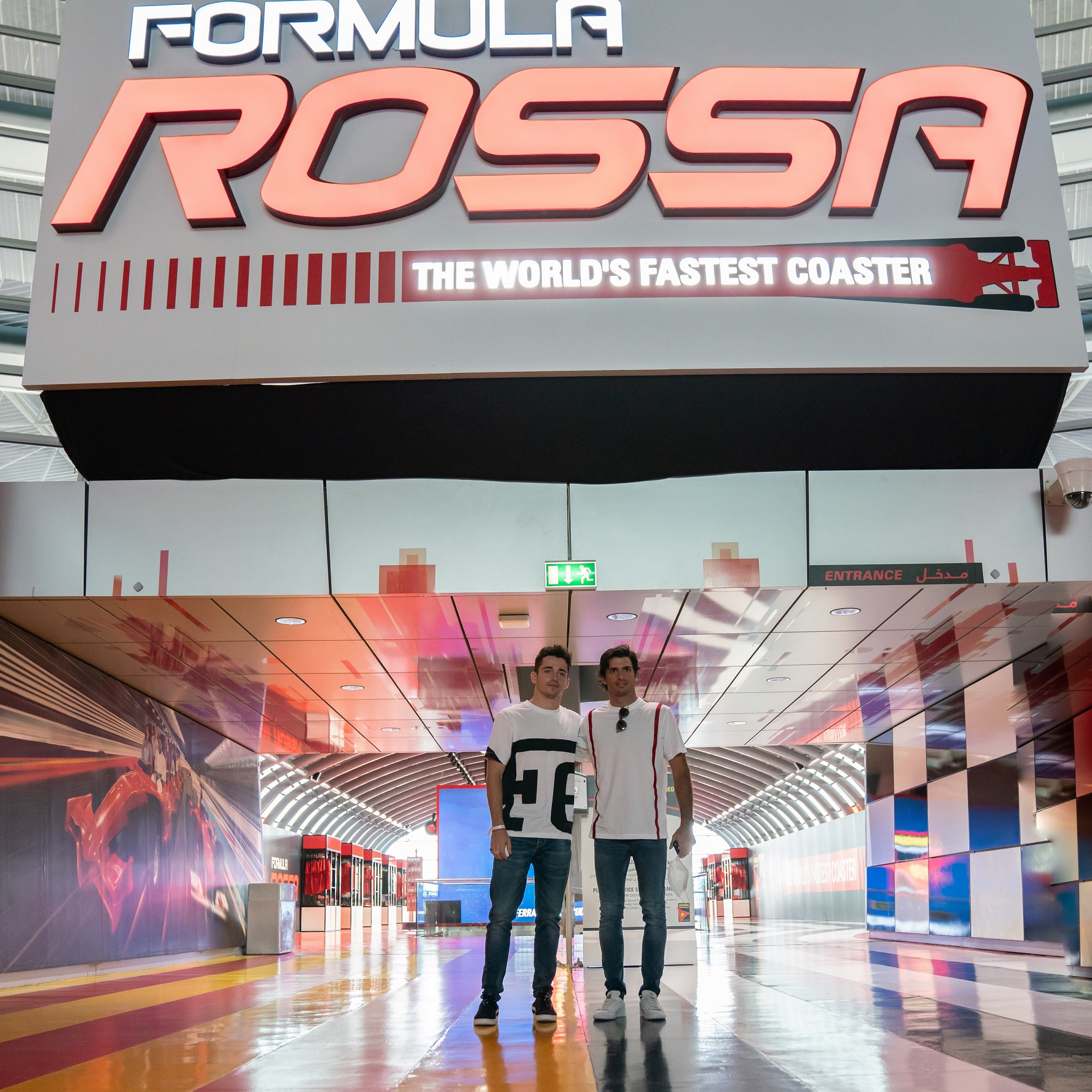 Charles Leclerc and Carlos Sainz visit Ferrari World Abu Dhabi