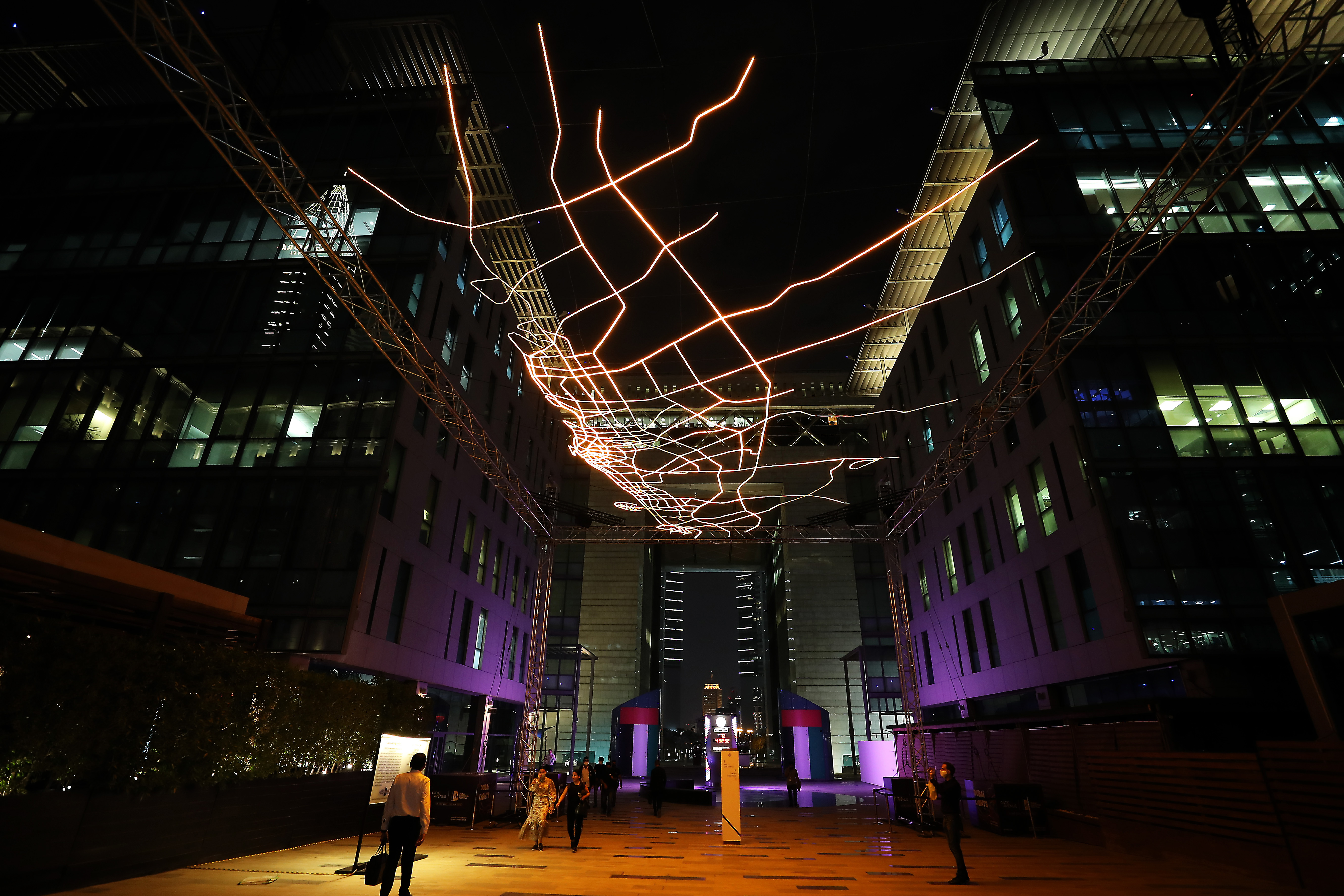 Visitors are able to stand underneath the illuminated map and enjoy a dynamic light display with a vibrant sound accompaniment.