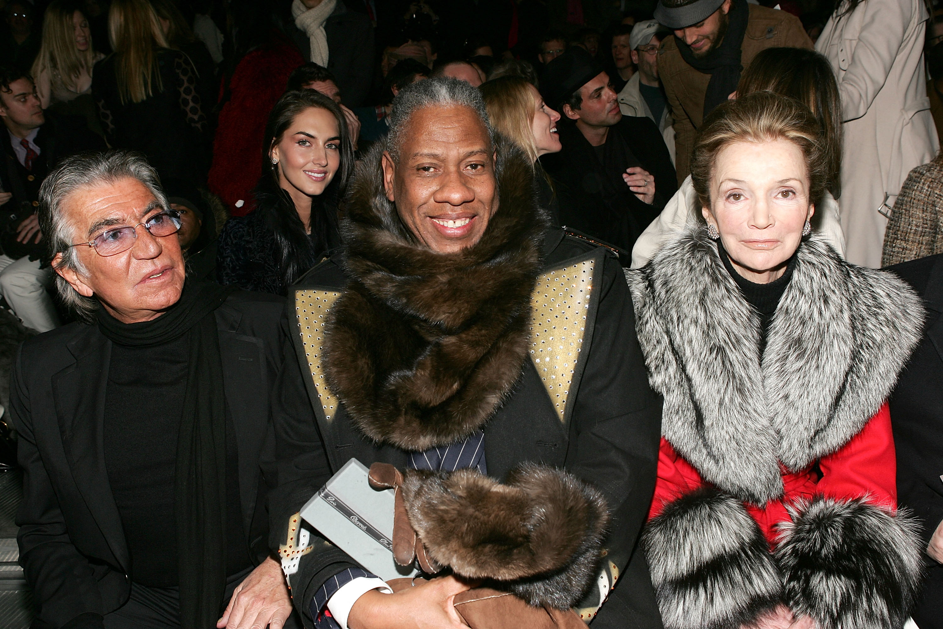 Andre Leon Talley and Louis Vuitton mink scarf.over the top