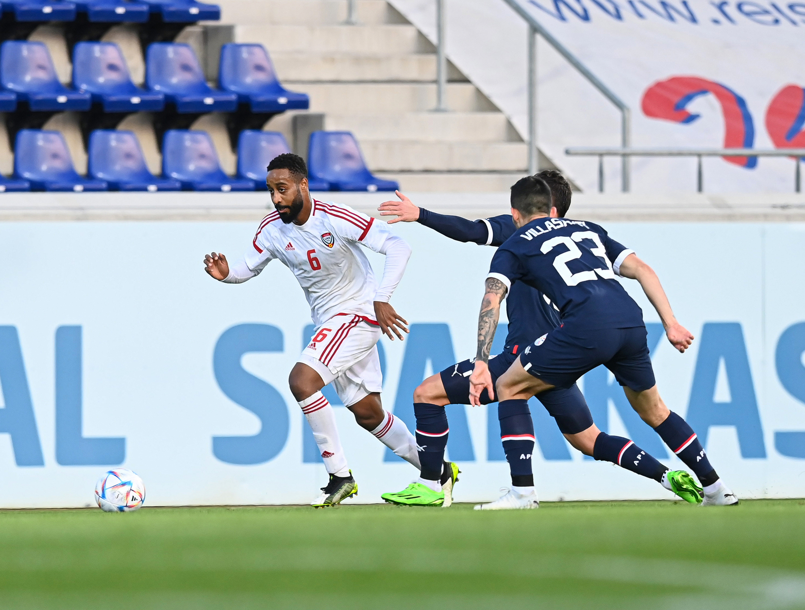 Majid Rashid runs with the ball during the UAE's friendly against Paraguay in Austria. Photo: UAE FA