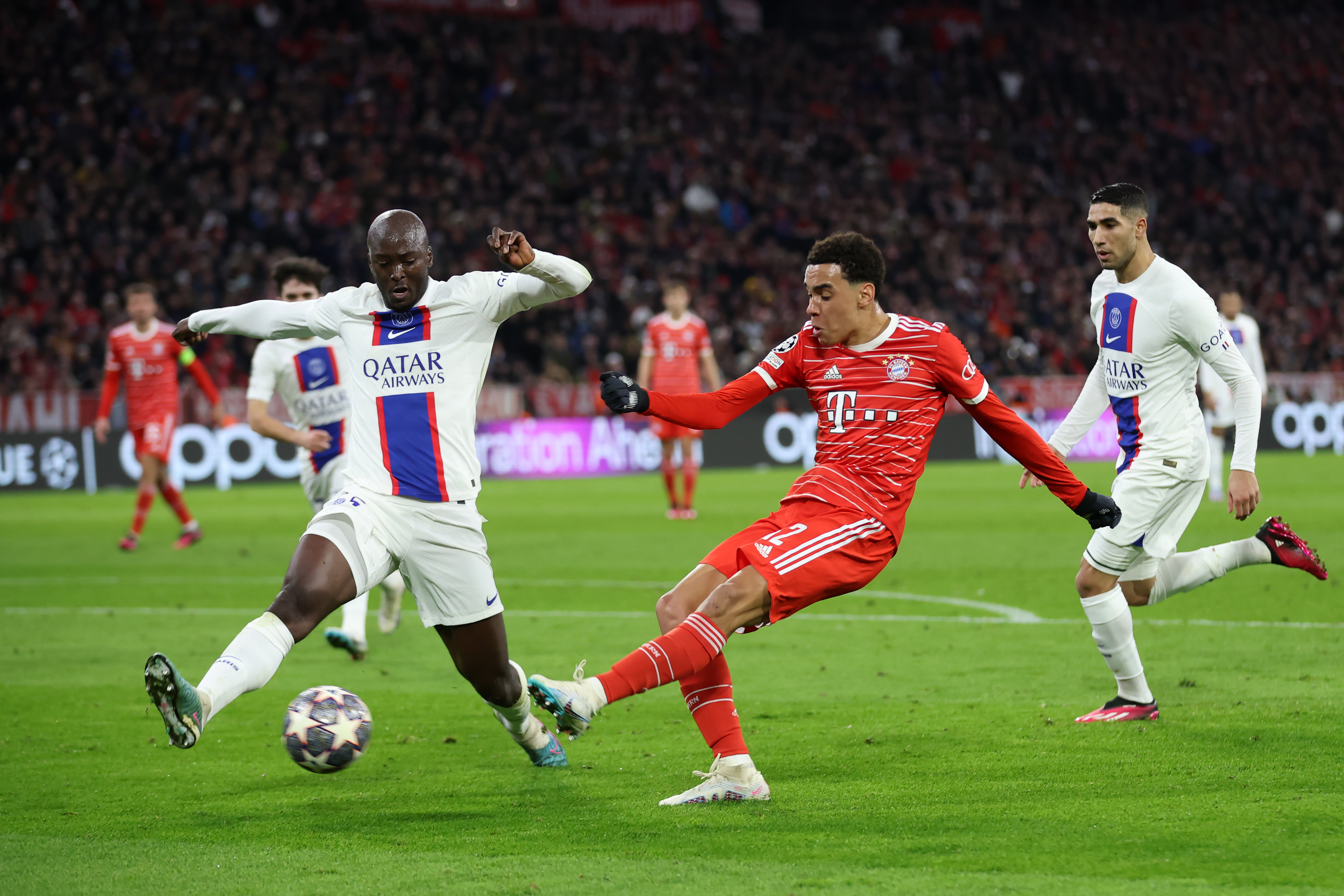 Jamal Musiala 7: One dreadful pass flew out for throw-in to bring promising Bayern move to abrupt end in opening half but denied goal not long after by fine save from Donnarumma. Getty