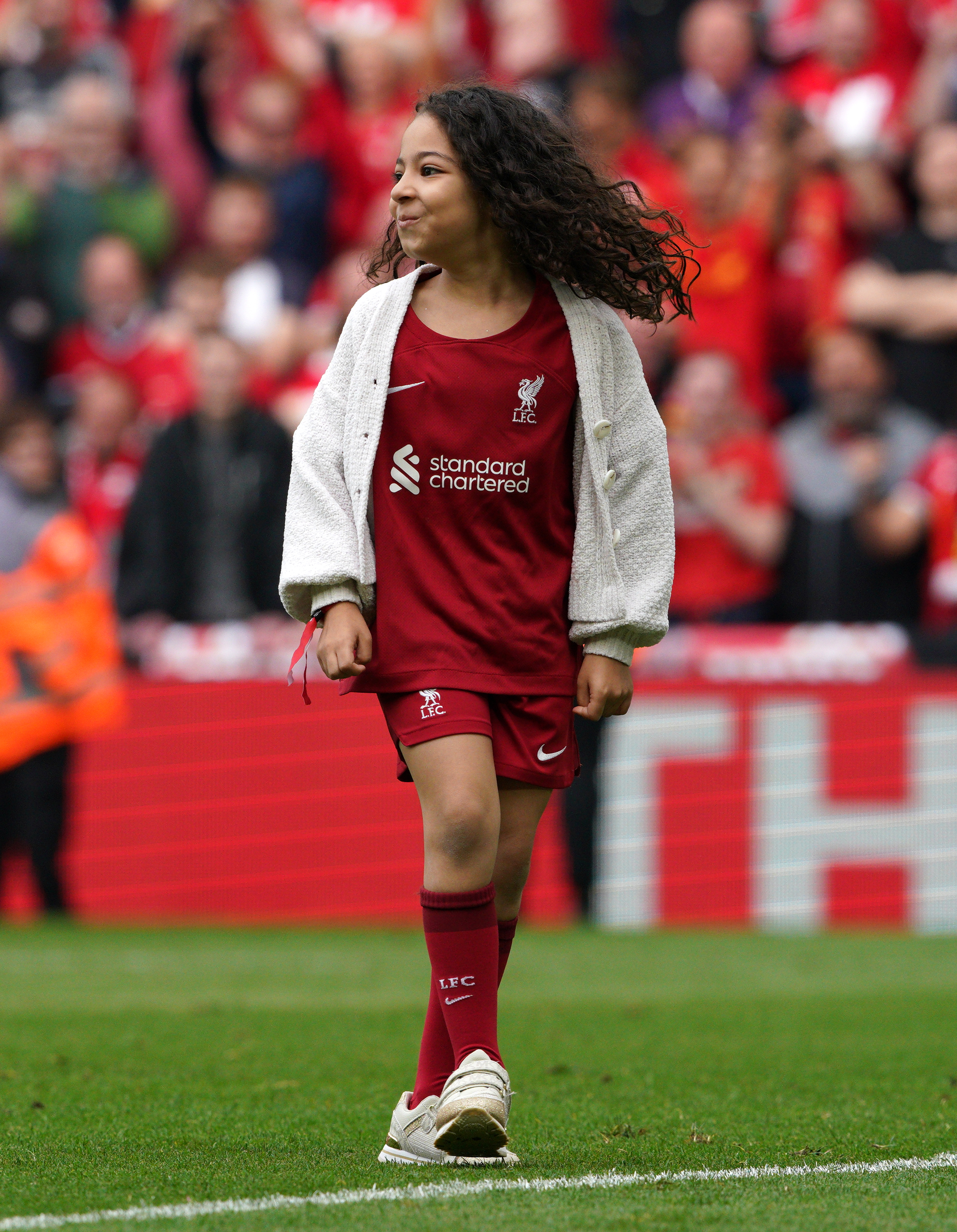 Mohamed Salah's daughters star on the pitch at Anfield - in pictures