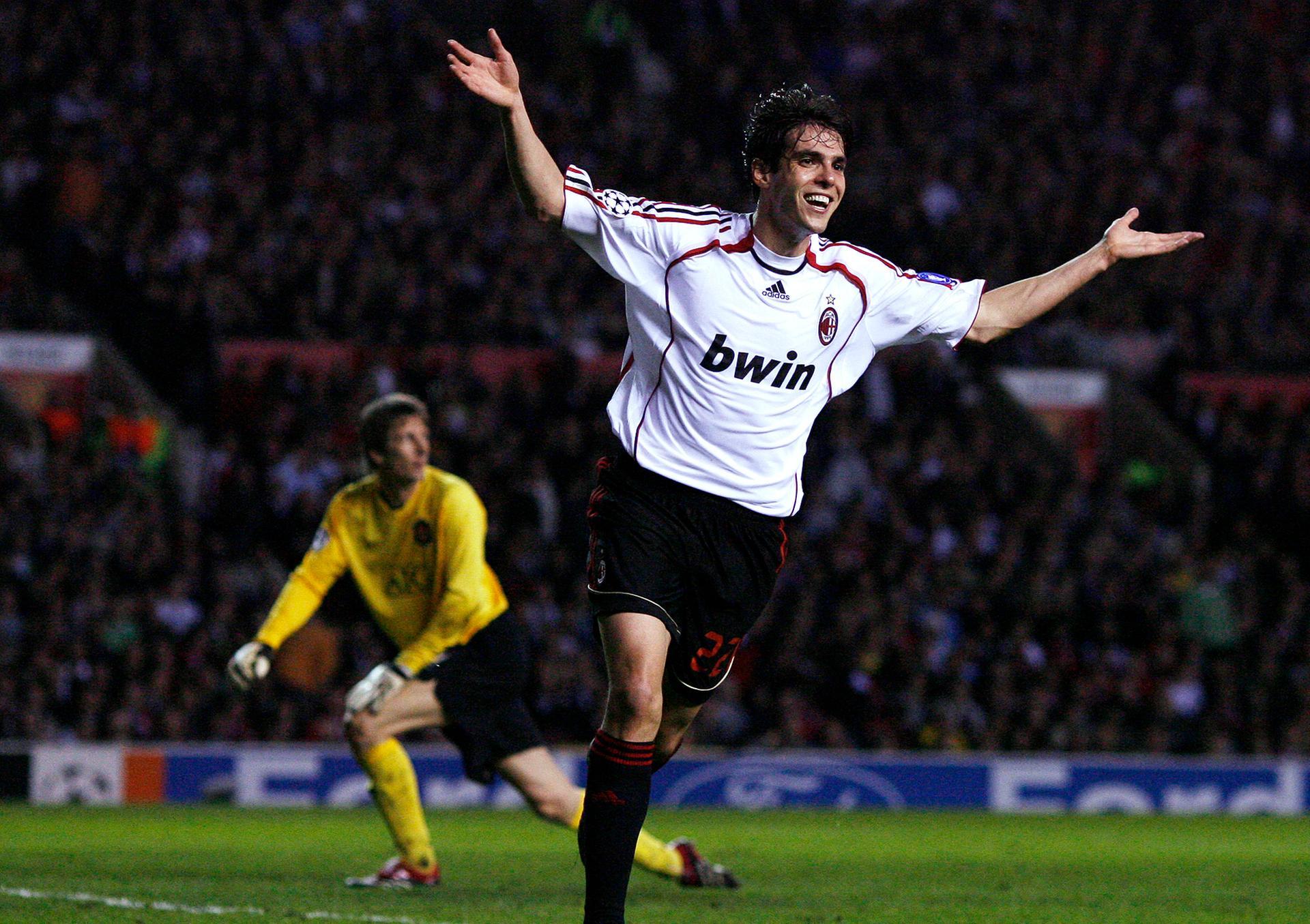 AC Milan's Kaka celebrates scoring against Manchester United