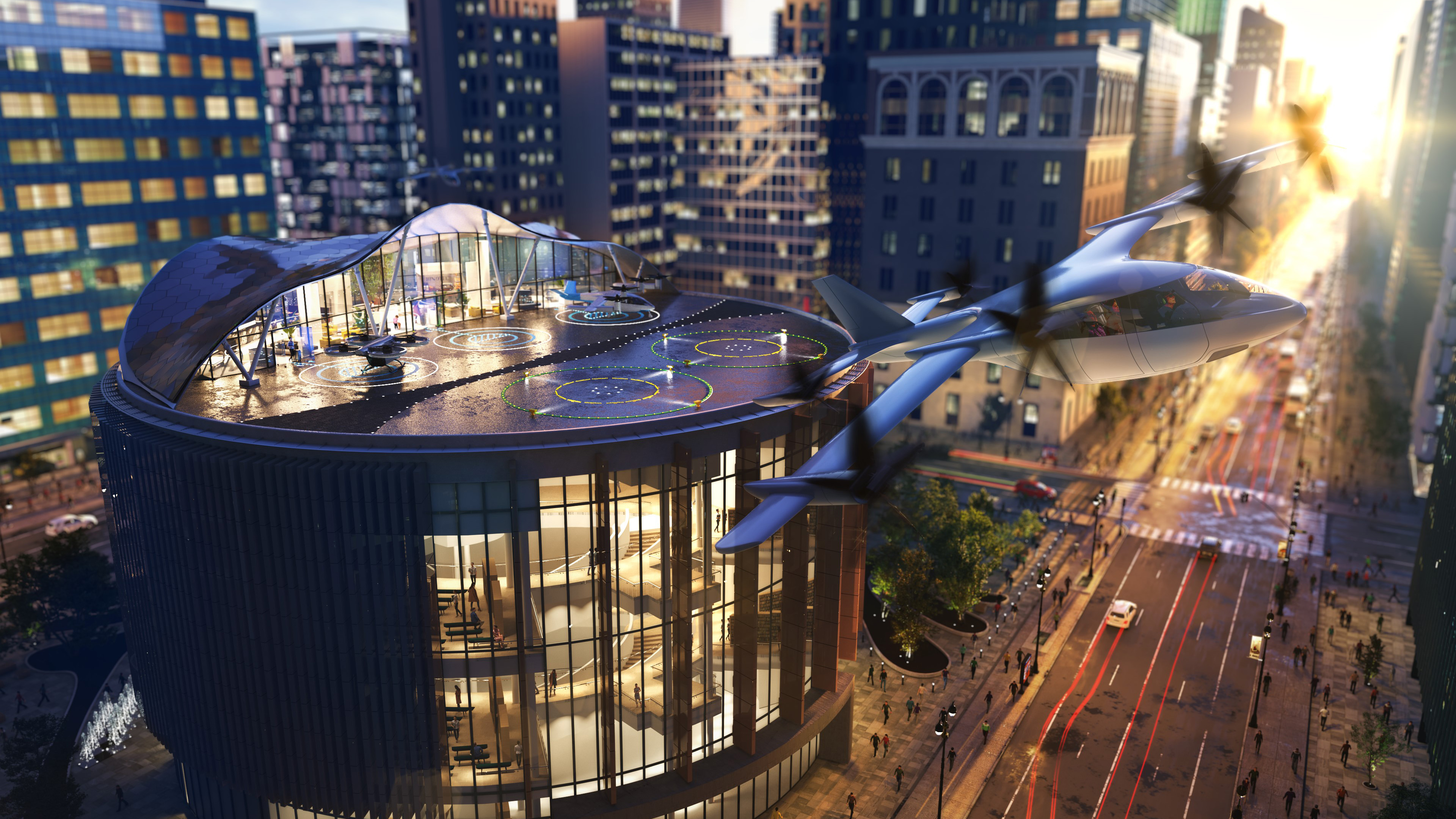 A rendering of an urban 'vertiport'. Rolls Royce