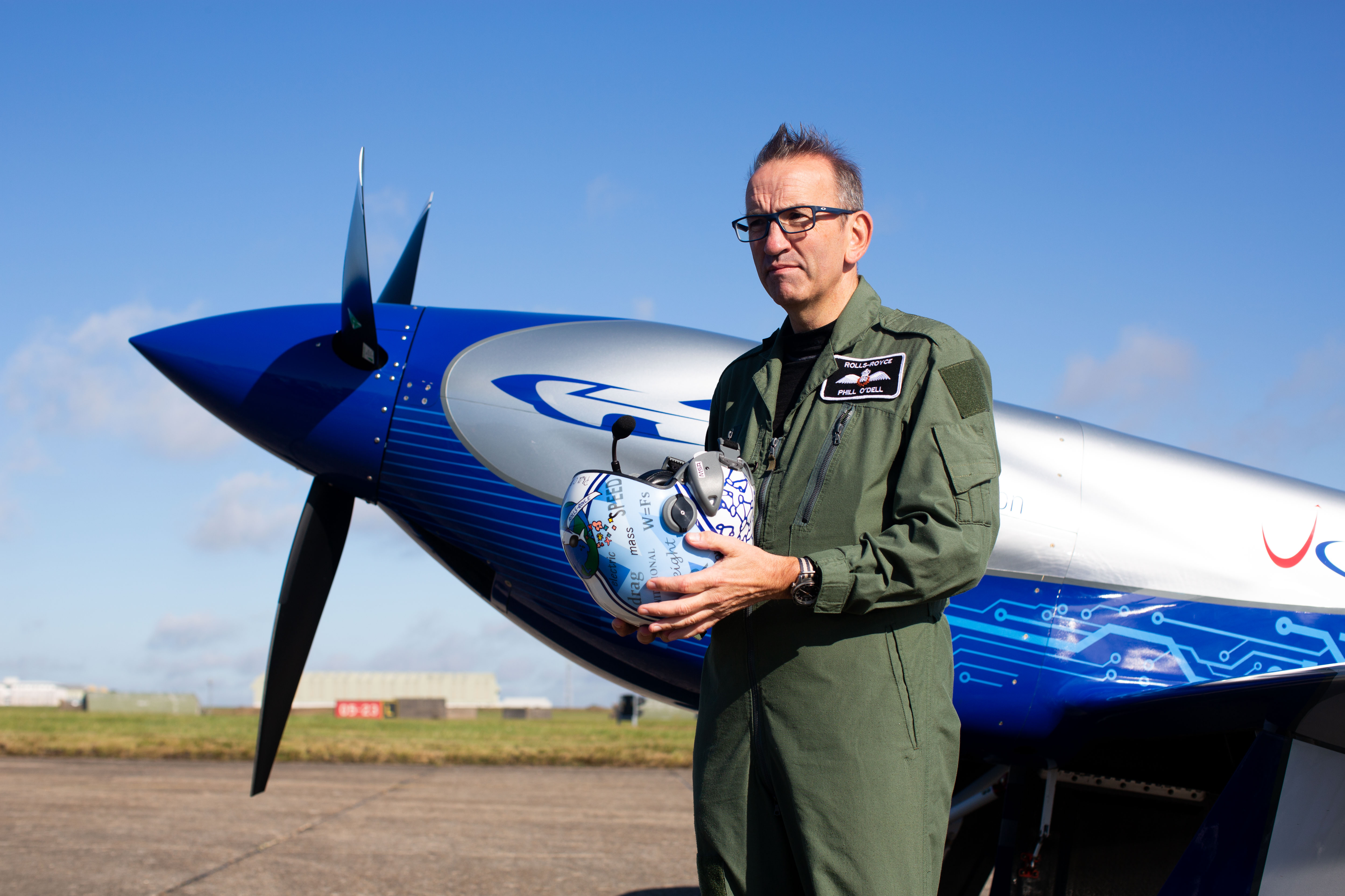 Test pilot Phill O’Dell with the Spirit of Innovation. Mark Chilvers / The National