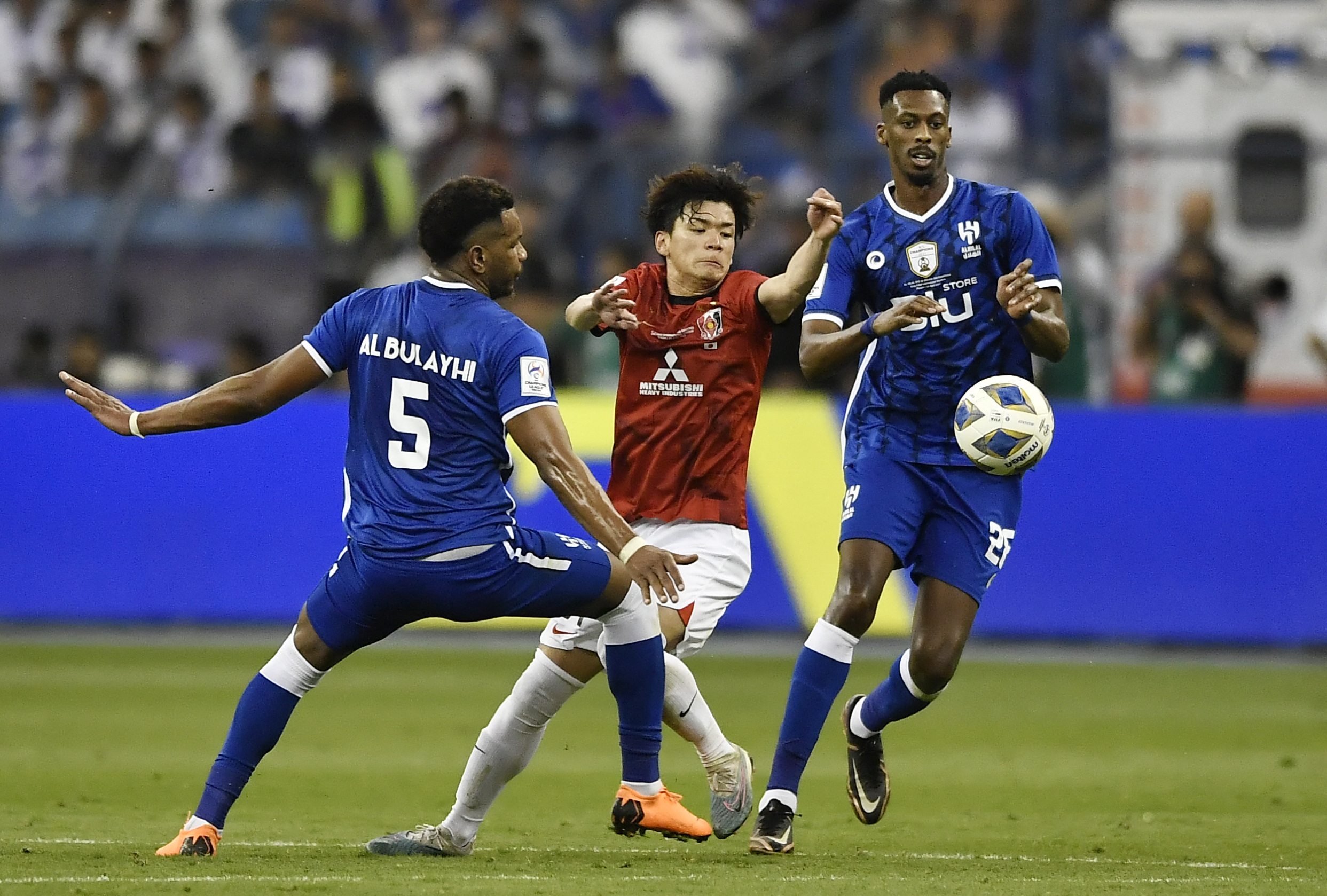 Players of Saudi Arabia's Al Hilal react after their team was defeated by  Japan's Urawa Red Diamonds after the AFC Champions League final match at  Saitama Stadium in Saitama, near Tokyo, Saturday