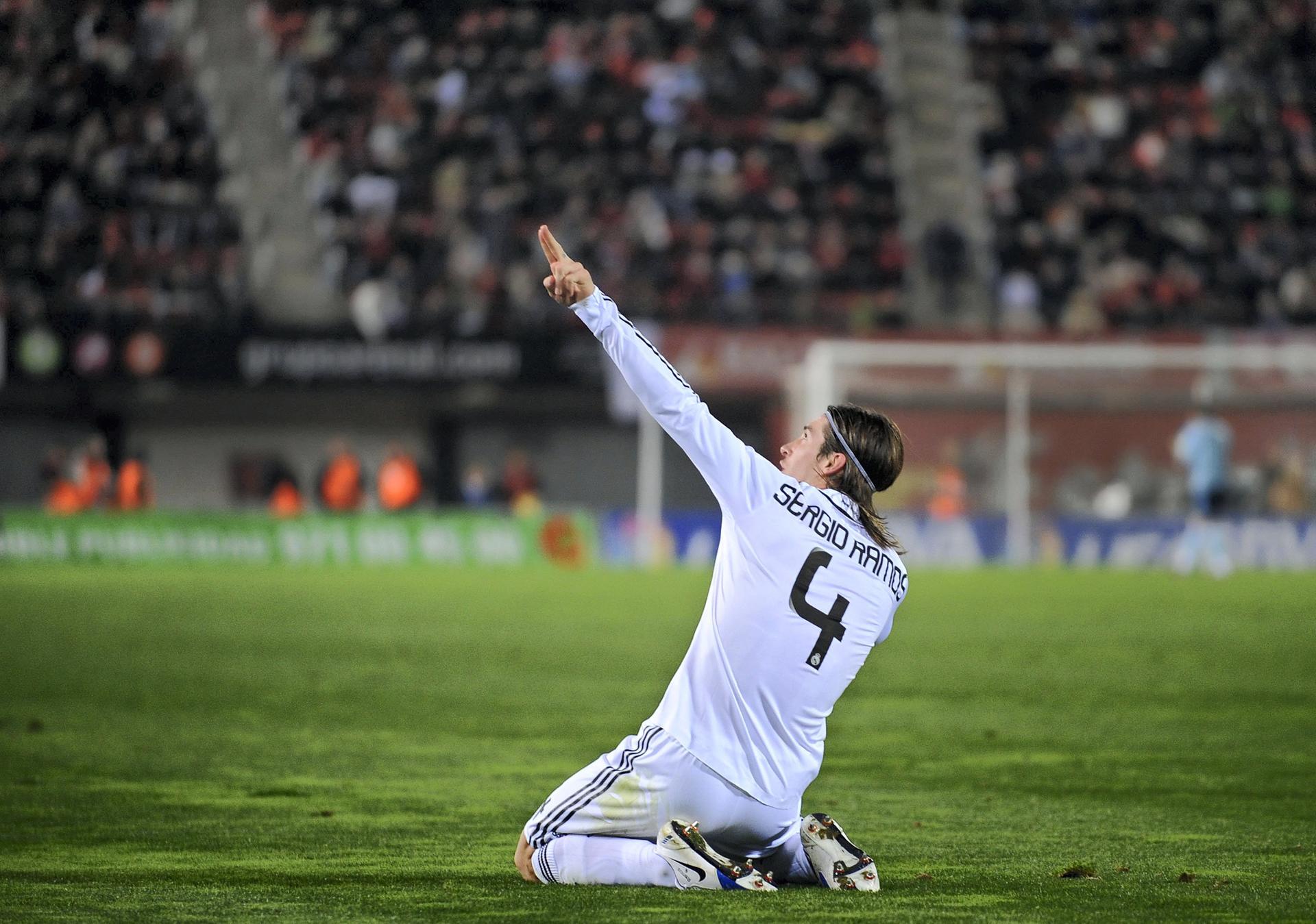Sergio Ramos of Real Madrid celebrates after scoring during La Liga match against Mallorca in 2009.