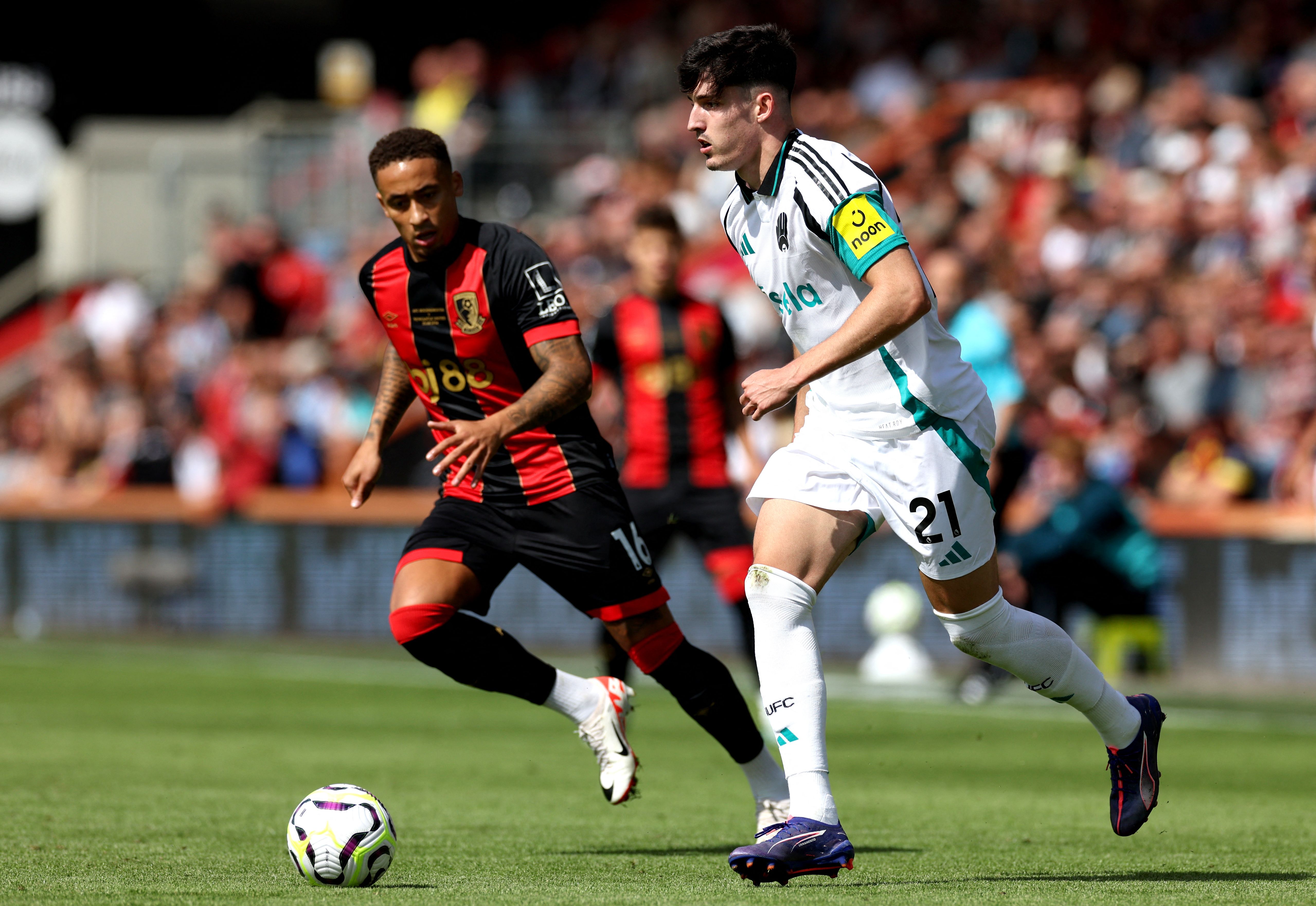 Tino Livramento in action for Newcastle.