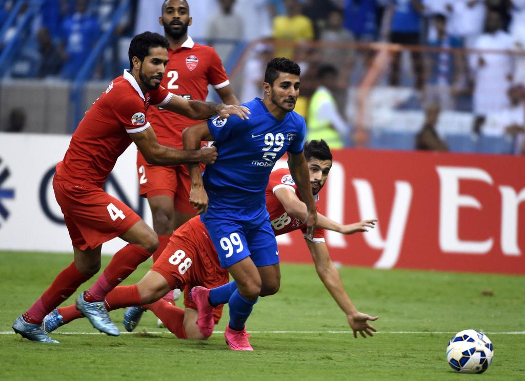 Ailton Almeida, centre, produced the equaliser for Al Hilal aginast Al Ahli in the Asian Champions League semi-final first leg Fayez Nureldine / AFP