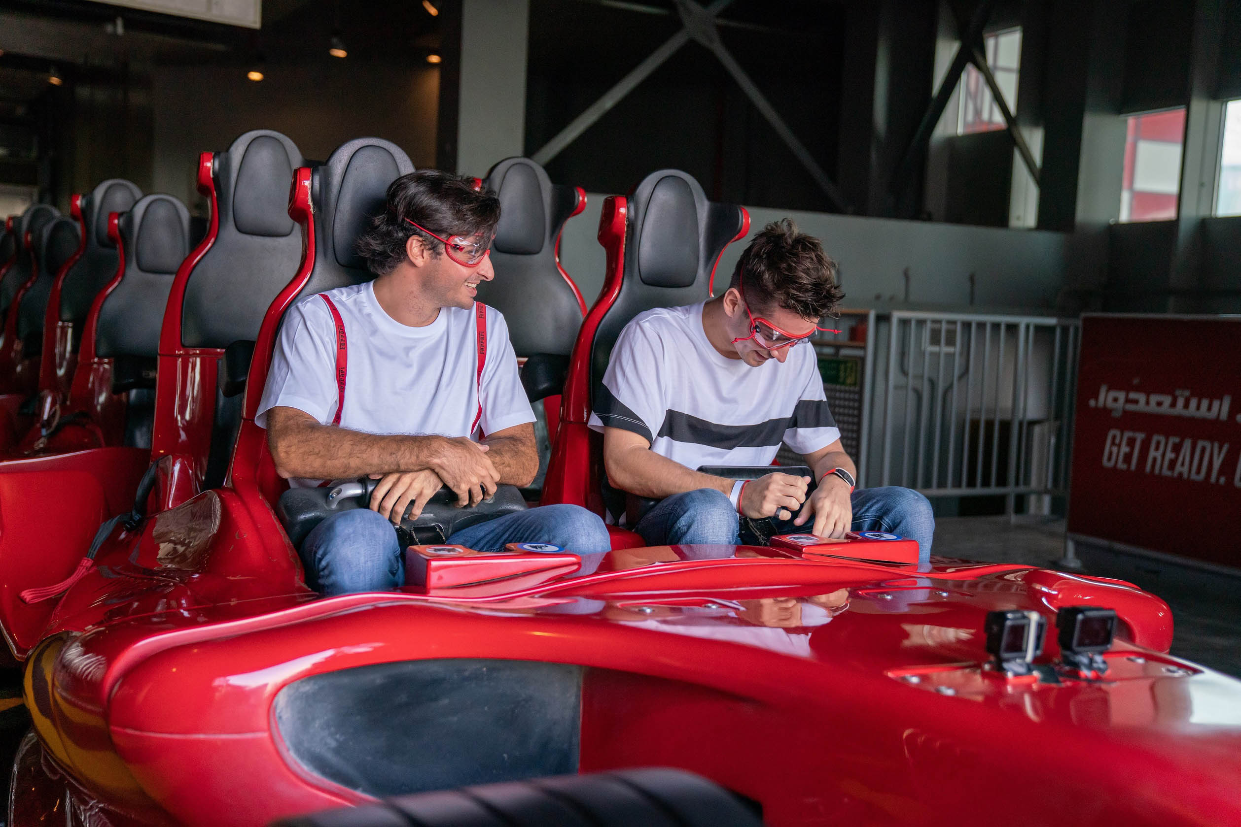 Charles Leclerc and Carlos Sainz visit Ferrari World Abu Dhabi