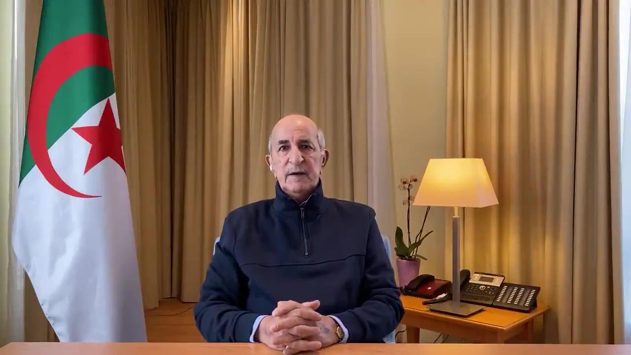 Algeria’s President Abdelmadjid Tebboune delivers a speech on December 13, 2020, in this still from a video published on his personal Twitter account. AFP