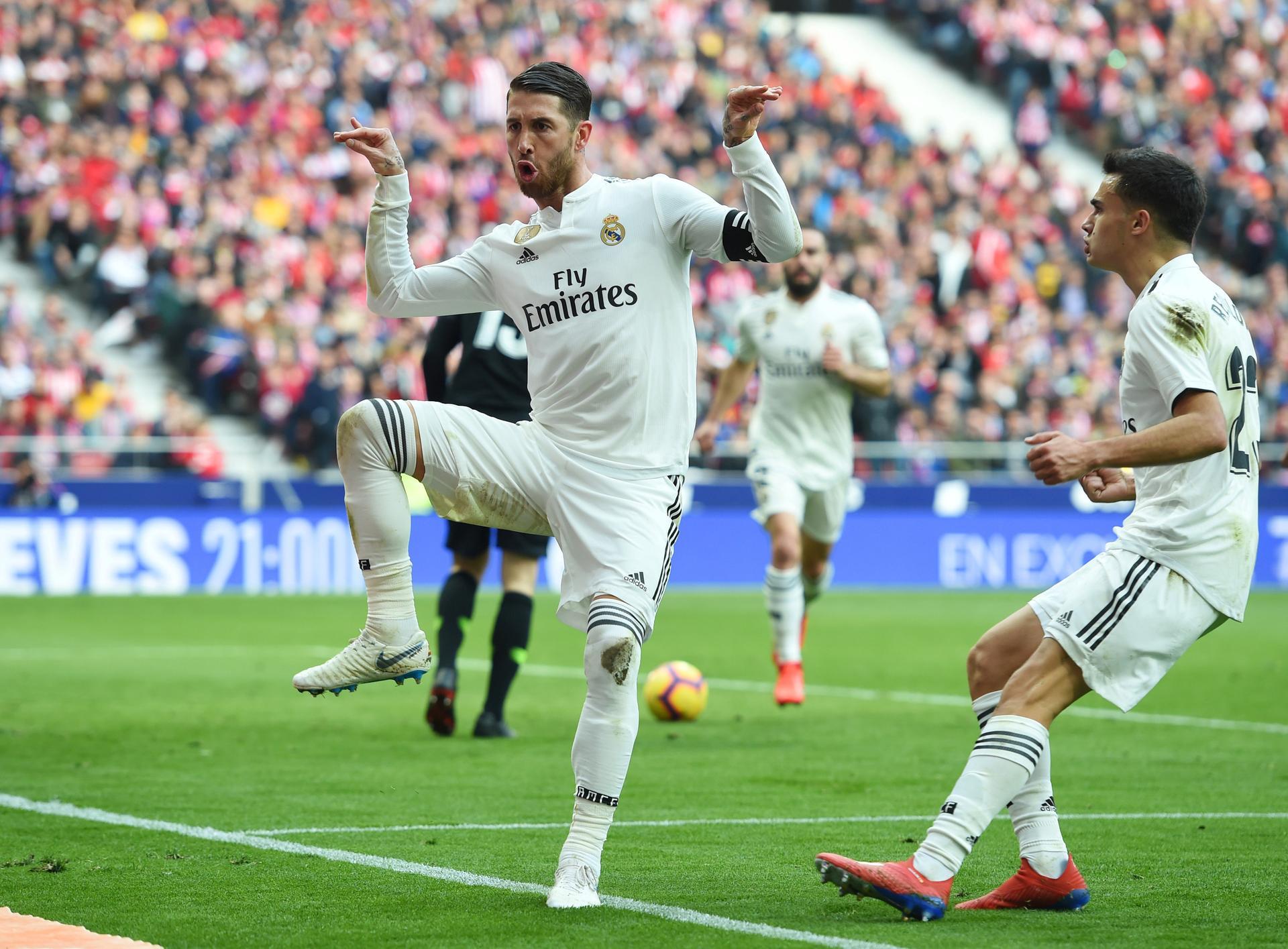 Ramos after scoring a penalty during the La Liga match against Atletico Madrid in February, 2019.