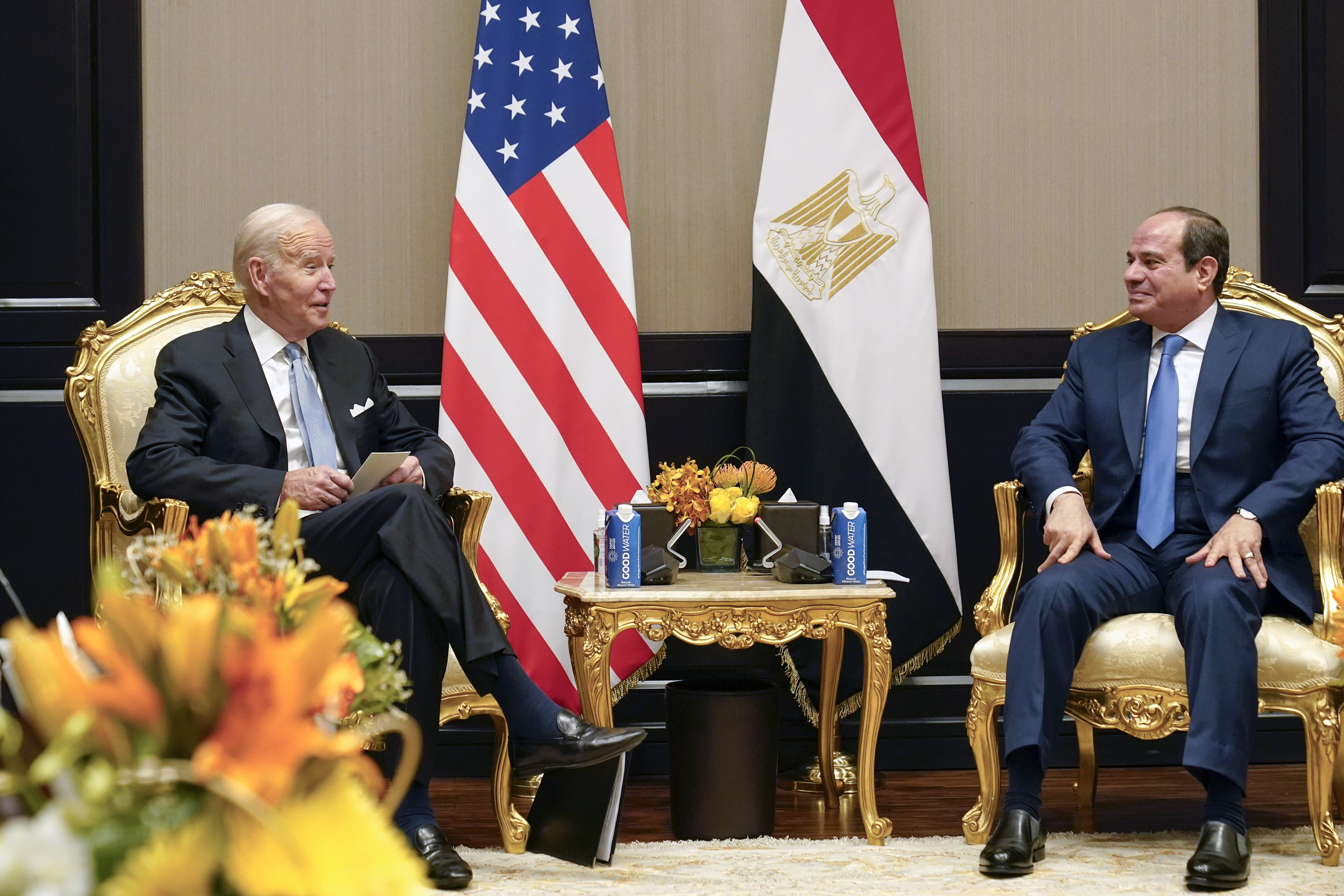 Mr Biden with Egyptian President Abdel Fattah El Sisi. AP