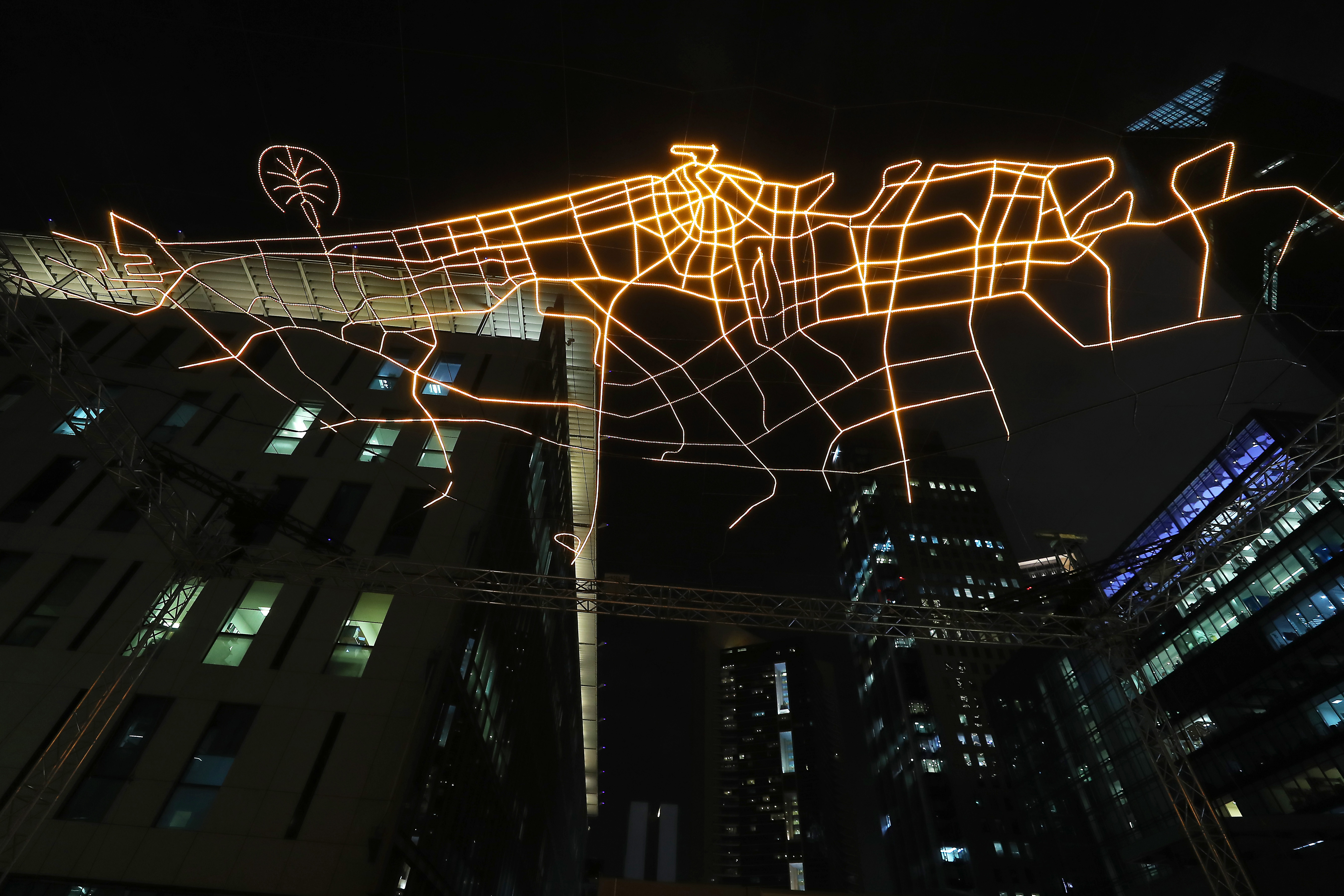 The light art installation is set to music and is best viewed in the evening.