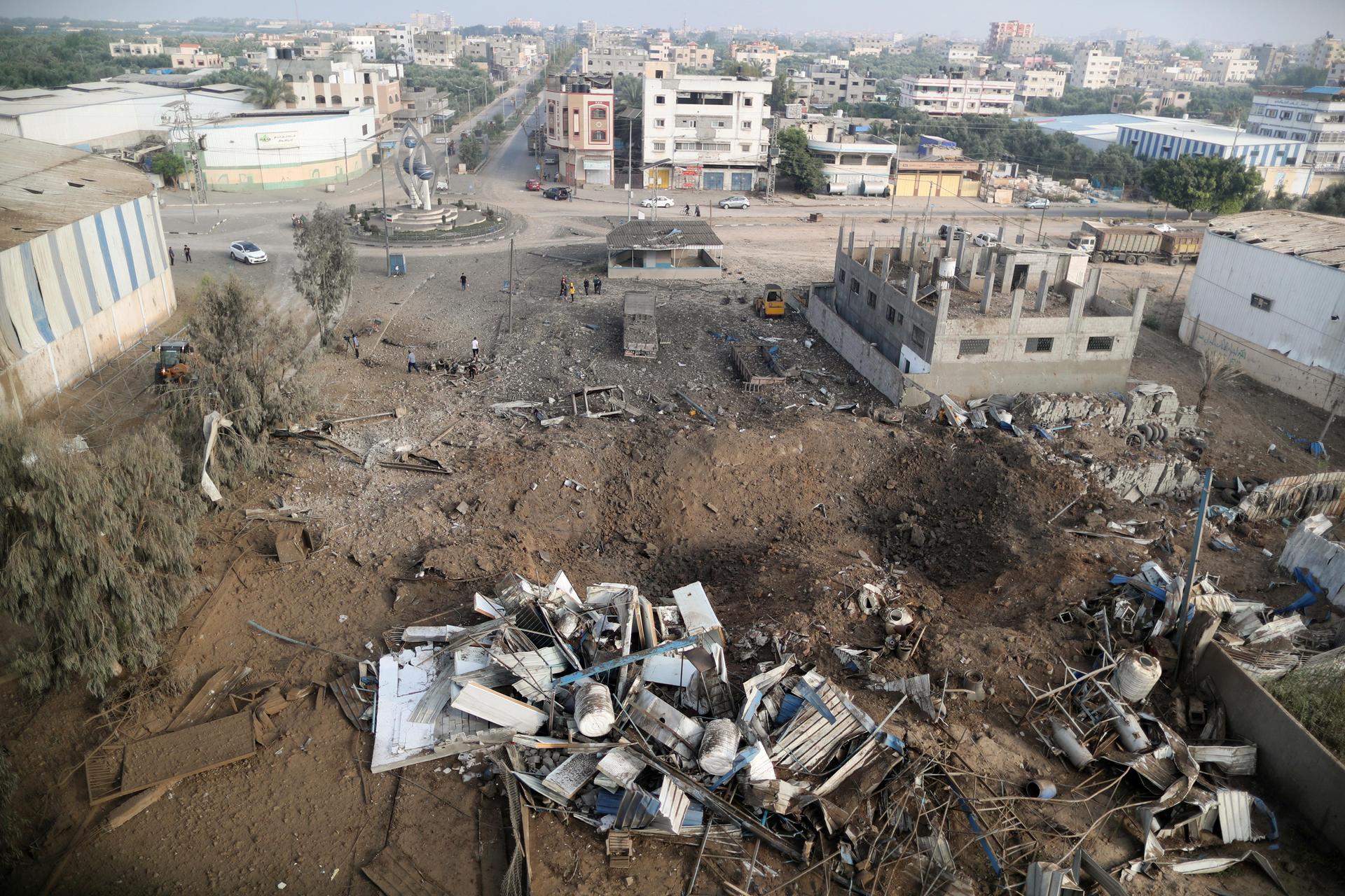 A view shows the site of an Israeli air strike in Gaza City. Reuters