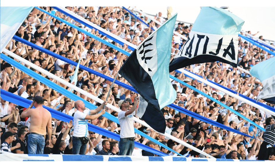 Players of HNK Rijeka acknowledge the fans after the UEFA Europa